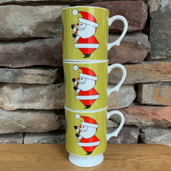 VTG Inarco MCM Santa Mugs Christmas Wreaths Mid Century Pedestal Lot 3 - Picture 2 of 10